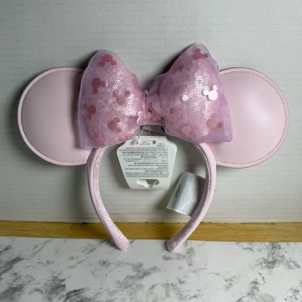 NWT Disney Pink Milk Ears Faux Leather Minnie Mouse Bow Headband VIRAL